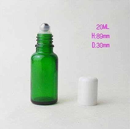 VASANA 3PCS 20ml Empty Refillable Green Glass Essential Oil Roll On Bottles Cosmetic Sample Packing Jars Pots with Metal Roller Ball And White Cap For Essential Oil Perfume