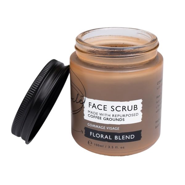 UpCircle Coffee Face Scrub - Floral Blend For Sensitive Skin 100ml - Chamomile, Shea Butter, Coconut + Rosehip Oil - Natural, Vegan Face Exfoliator For Soft, Smooth Skin