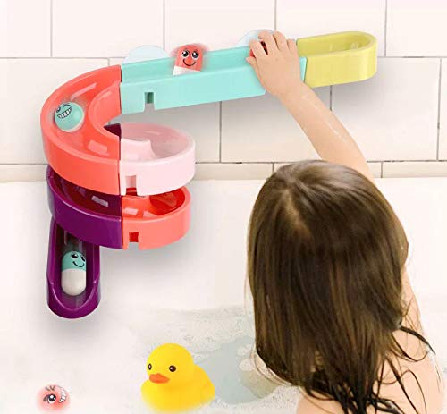 24pcs Free Combination of Track Bath Toy with Floating Duckling and Scooper Watermill Toy Bath Time DIY Orbit Pathway Water Game with Suction Cups for Toddlers Children Boys and Girls 3 4 5 Years Old