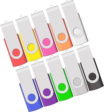 2GB USB Memory Stick 10 Pack, Flash Drive Usb Stick Bulk of 10 PCS 2 GB JBOS USB2.0 Swivel Thumb Drives Gig Stick Jump Drive Disk Key for Fold Digital Date Storage Gift for Client, Mix-Colors 2GB Mix(10)