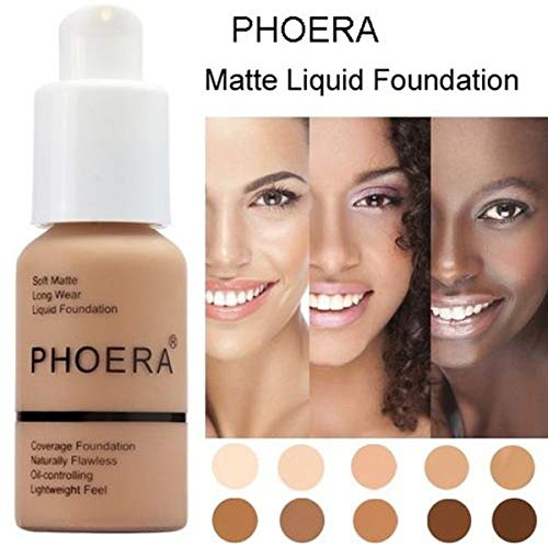 Aquapurity Phoera® Full Coverage Foundation Soft Matte Oil Control Concealer 30ml Flawless Cream Smooth Long Lasting 24HR UK (F101 PORCELAIN) F101 PORCELAIN 30 ml (Pack of 1)