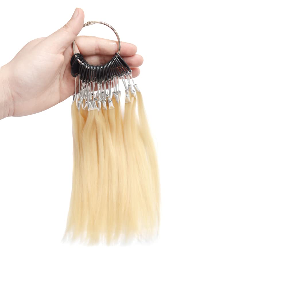 30 strands/set Hair Swatches Hair Colour Samples 100% Human Hair Colour Rings for Hair Extensions Salon Hairdressing (Blonde) Blonde