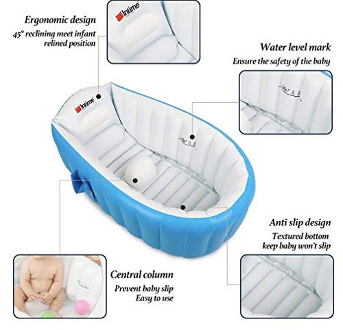 Alytimes Inflatable Baby Bathtub,No Pump Kid Infant Toddler Infant Newborn Inflatable Foldable Shower Pool (Blue) (Blue) Blue