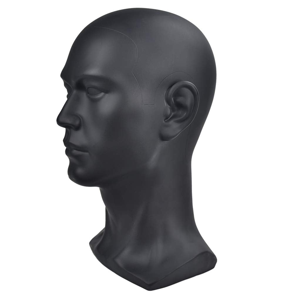 Ba Sha Black Glossy Professional Male Mannequin Head for Display Headset, Headphone, Game Console, Hats, Wigs Jewellery Matte Black