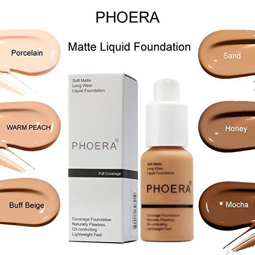 Aquapurity Phoera® Full Coverage Foundation Soft Matte Oil Control Concealer 30ml Flawless Cream Smooth Long Lasting 24HR UK (F101 PORCELAIN) F101 PORCELAIN 30 ml (Pack of 1)