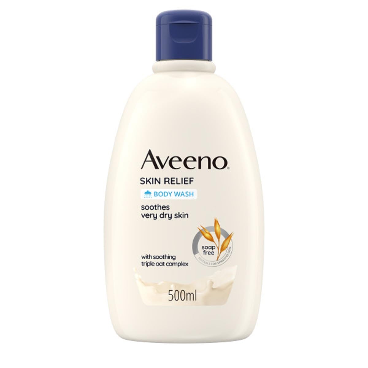 Aveeno Skin Relief Moisturising Body Wash (1x 500ml), Gentle Cleansing Wash with Soothing Triple Oat Complex, Soap-Free, Unscented for Sensitive and Very Dry Skin 500 ml (Pack of 1)