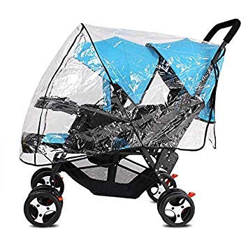 Universal Stroller Raincover Twins Strollers Double Tandem Baby Stroller Transparent PVC rain Cover for Pushchair Pram Buggy Rainproof Windproof Rain Cover with Canopy Tandem Twin Buggy Raincover