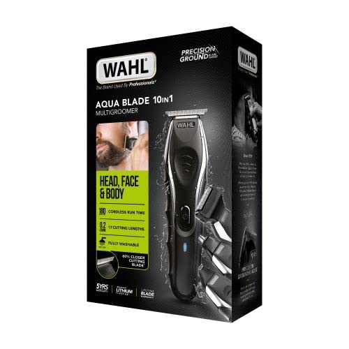 WAHL Aqua Blade 10 in 1 Multigroomer, Beard and Body Trimmers Men, Stubble Trimming, Body Shaving, Faceand Body Grooming, Fully Washable, Male Set, Black Wahl 10 in 1 Aqua Blade Multigroomer Single