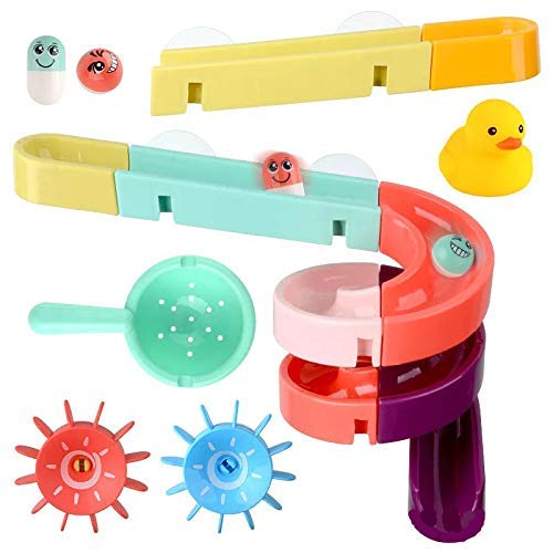 24pcs Free Combination of Track Bath Toy with Floating Duckling and Scooper Watermill Toy Bath Time DIY Orbit Pathway Water Game with Suction Cups for Toddlers Children Boys and Girls 3 4 5 Years Old