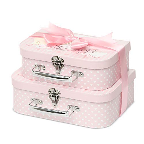 Baby Box Shop Gift Box for Baby - 2 Keepsake Boxes Empty for DIY Baby Gift Set Ready to Fill Meduim & Mini Suitcase Gift Box Set for New Baby Gifts, Baby Girl Gift Box, Baby Keepsake Box, Baby Gifts PINK