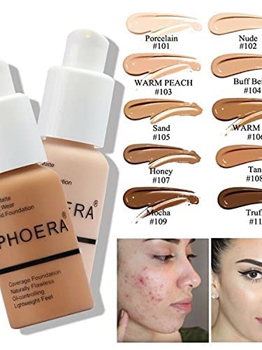 Aquapurity Phoera® Full Coverage Foundation Soft Matte Oil Control Concealer 30ml Long Lasting Flawless Cream Smooth (102 NUDE) 102 NUDE 1 count (Pack of 1)