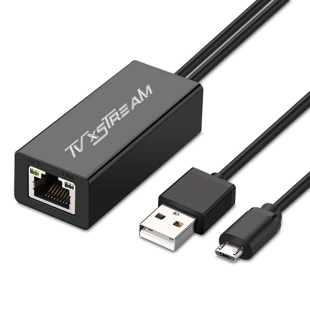 TV xStream USB Ethernet Adapter (Black) for Firesticks (Gen 2 and 4K Versions) Chromecast with Micro not Type C Connection, USB to RJ45 Ethernet Adapter USB Power Supply Cable, speeds up to 100Mbps