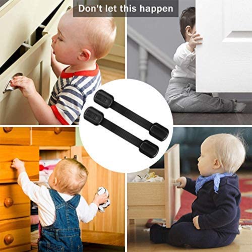 8 Pack Black Child Safety Locks, SACONELL Baby Proof Cabinets Latches with No Trapped Fingers for Cupboard/Drawers/Closet/Toilet Seat/Oven and Fridge, Free 9 Extra 3M Adhesive Pads