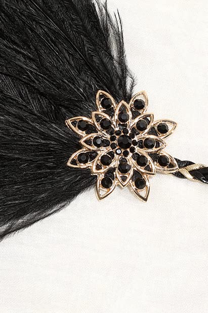 BABEYOND 1920s Vintage Headband Roaring 20s Flapper Headpiece with Feather 1920s Great Gatsby Costume Accesories Blackgold