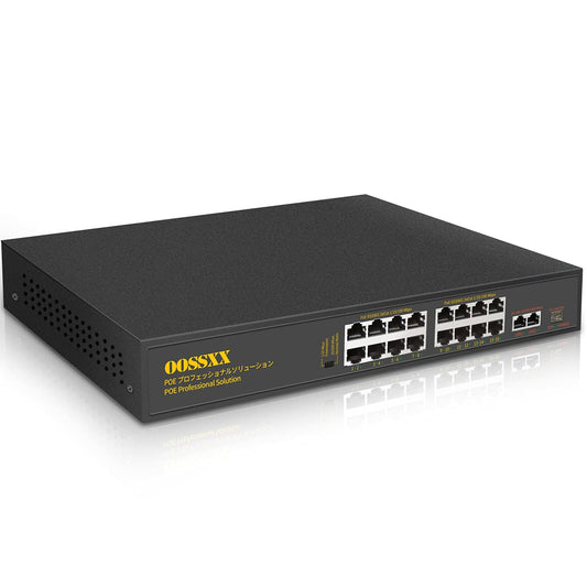 {Gigabit Uplink} 16 Port PoE+100Mbps,2 Gigabit Uplink Ports,1 SFP Port,@300W Unmanaged switch/IEEE802.3af/at/ Plug Play Network Switch Desktop or Rack Mountable 16PoE(G)+2G