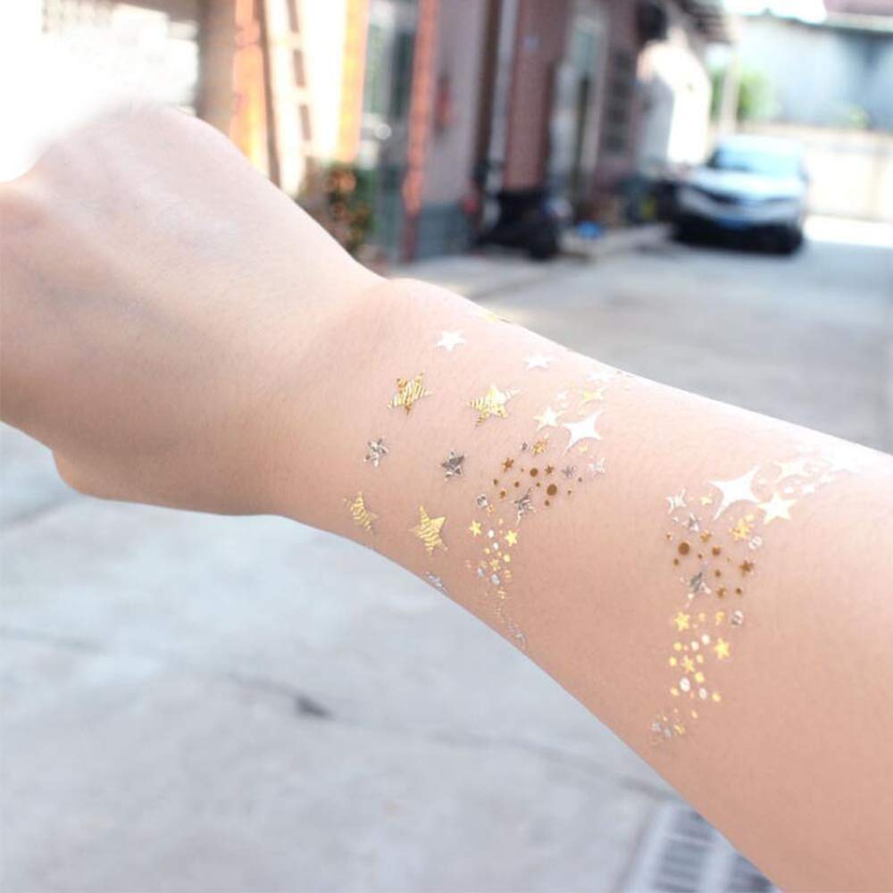 Xinlie 2 Pieces Tattoo Stickers Metallic Flash Tattoos Face Tattoo Face Sticker Face Stickers for Holiday Girls and Young Women for Eyes Face Party Festival Shows Gold (2 Pieces)