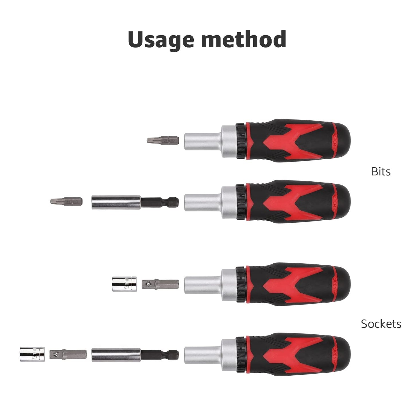 Amazon Basics 41-Piece Magnetic Ratchet Screwdriver Set, Black, Red, Silver