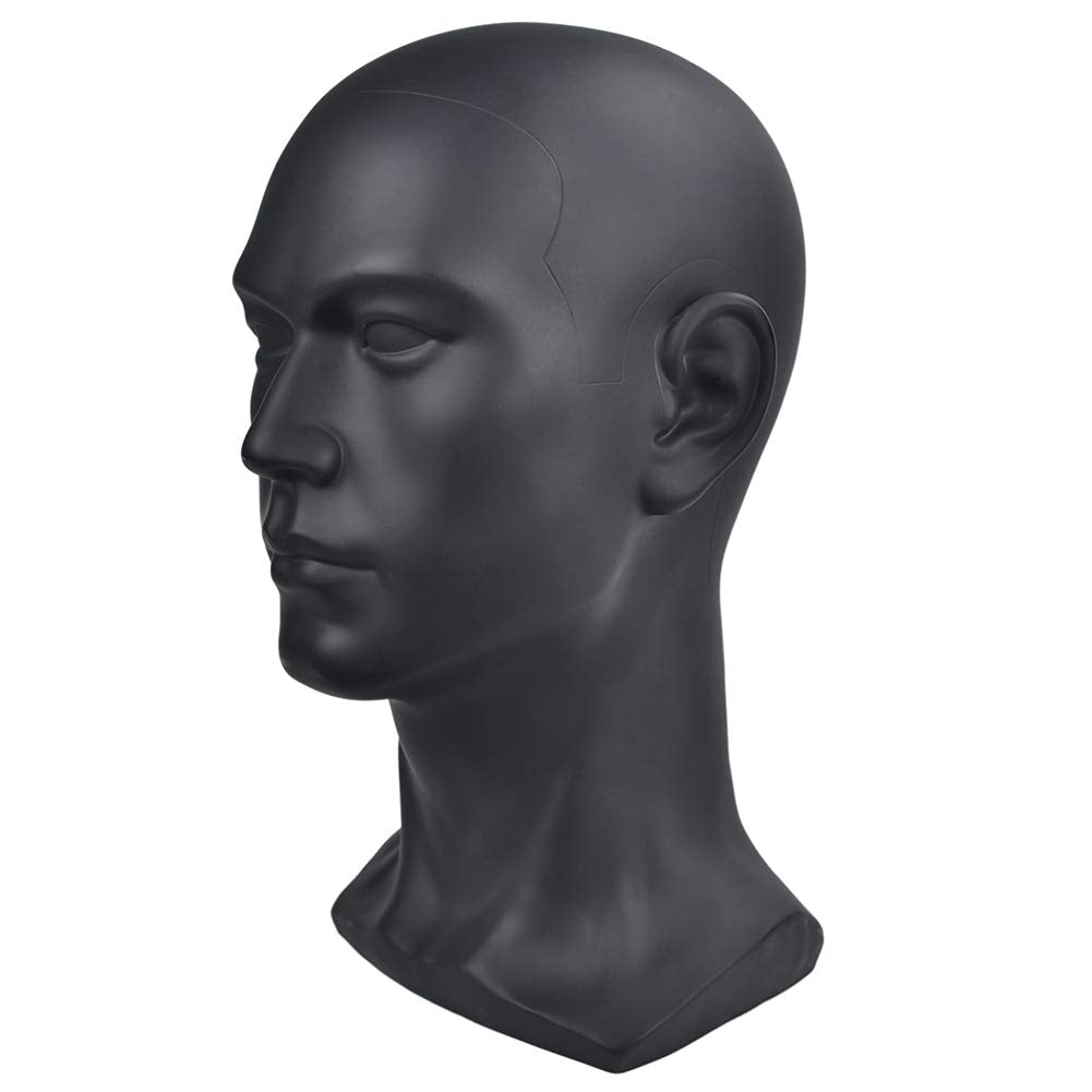 Ba Sha Black Glossy Professional Male Mannequin Head for Display Headset, Headphone, Game Console, Hats, Wigs Jewellery Matte Black