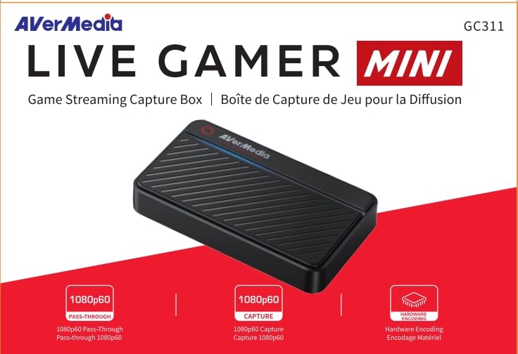 AVerMedia Live Gamer MINI GC311, 1080p60 Full HD Pass-Through, USB 2.0 Game Capture Card, Hardware Encoder, Plug & Play, For Beginners, Switch, PS4, Xbox, iPhone, iPad