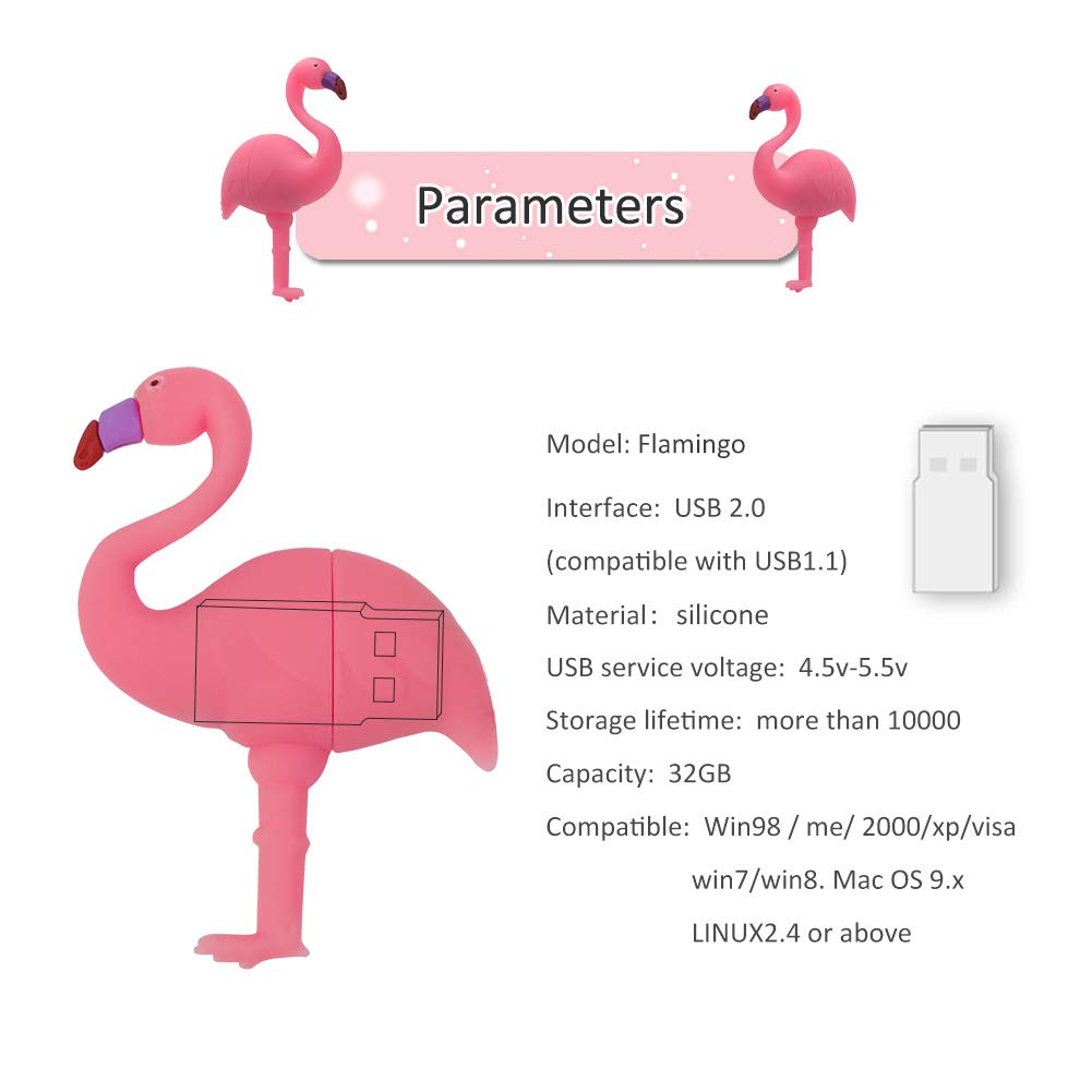 32GB Flamingo USB, Pen Drive USB Pen Drive USB Stick Cute USB Flash Drive Gifts for Child Friend(32GB,Flamingo) 32GB