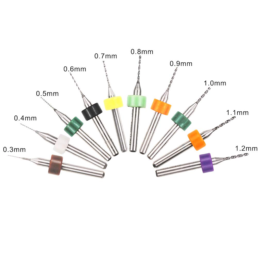 WayinTop 50pcs PCB Drill Bits Set Spiral Flute Carbide 0.3mm-1.2mm for Print Circuit Board Stone Jewelry CNC Engraving (5pcs each)