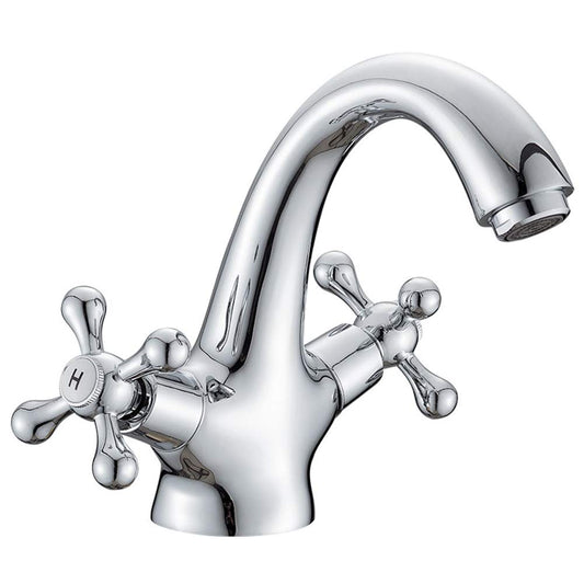 Traditional Victorian Monobloc Basin Mixer Tap Vintage Chrome Dual Cross Handle Bathroom Faucet