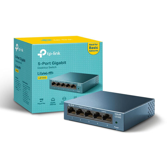 TP-Link LS105G 5 Port Gigabit Network Switch, Metal Case, Energy-Saving, Plug & Play, Ethernet Switch, Ethernet Splitter, Desktop or Wall Mount, Silent Operation, Support QoS 5-port Gigabit|Metal case|advanced