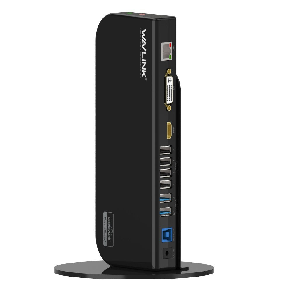 WAVLINK USB 3.0 Universal Dual Display Laptop Docking Station, Support HDMI/DVI/VGA(up to 2048x1152), 6 USB Ports, Gigabit Ethernet, Vertical Stand, Audio Output/Input for Laptop/PC/Mac/Windows Dual Display Docking Station