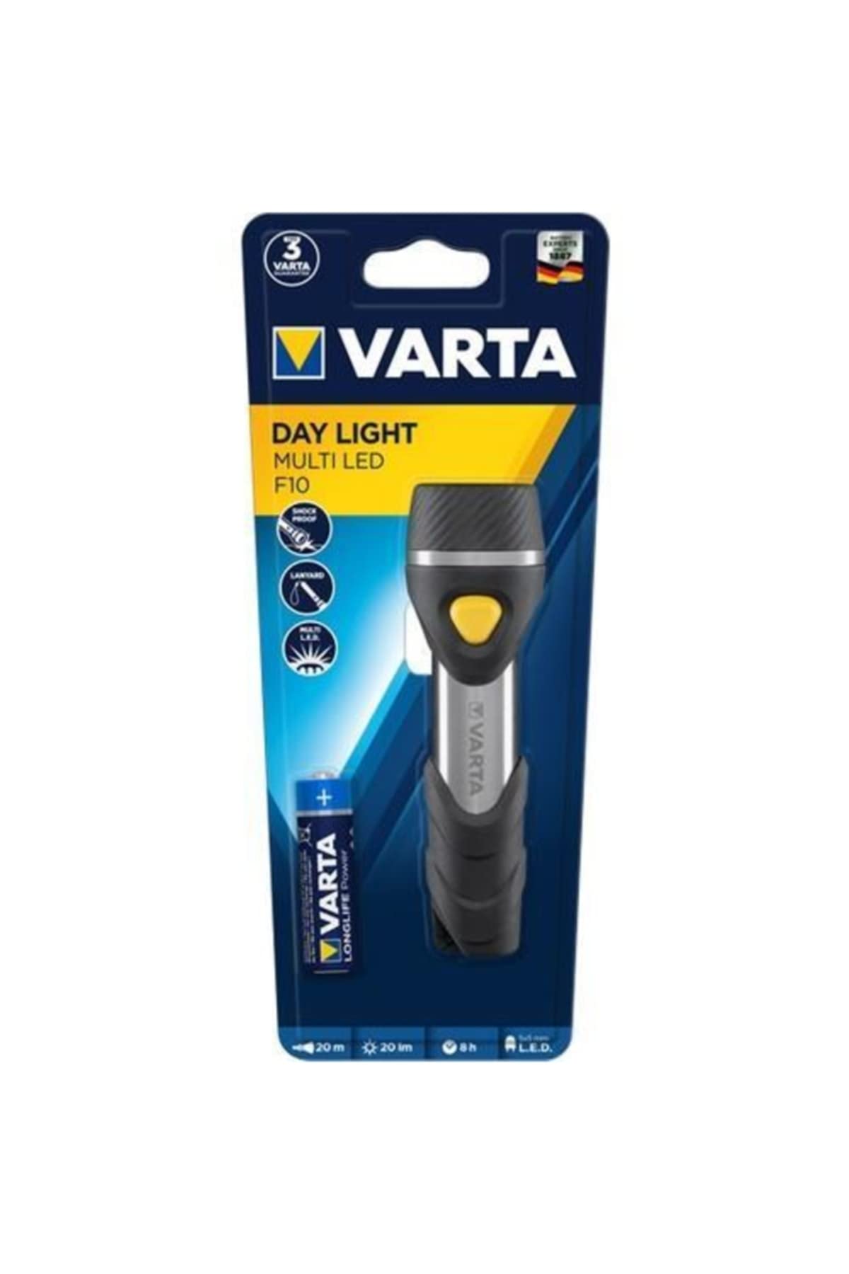 VARTA (incl. 1xAA Longlife Battery, Ideal for Domestic use, Camping, Fishing, in The Garage, Cases of Emergency, Power cuts, Outdoor)