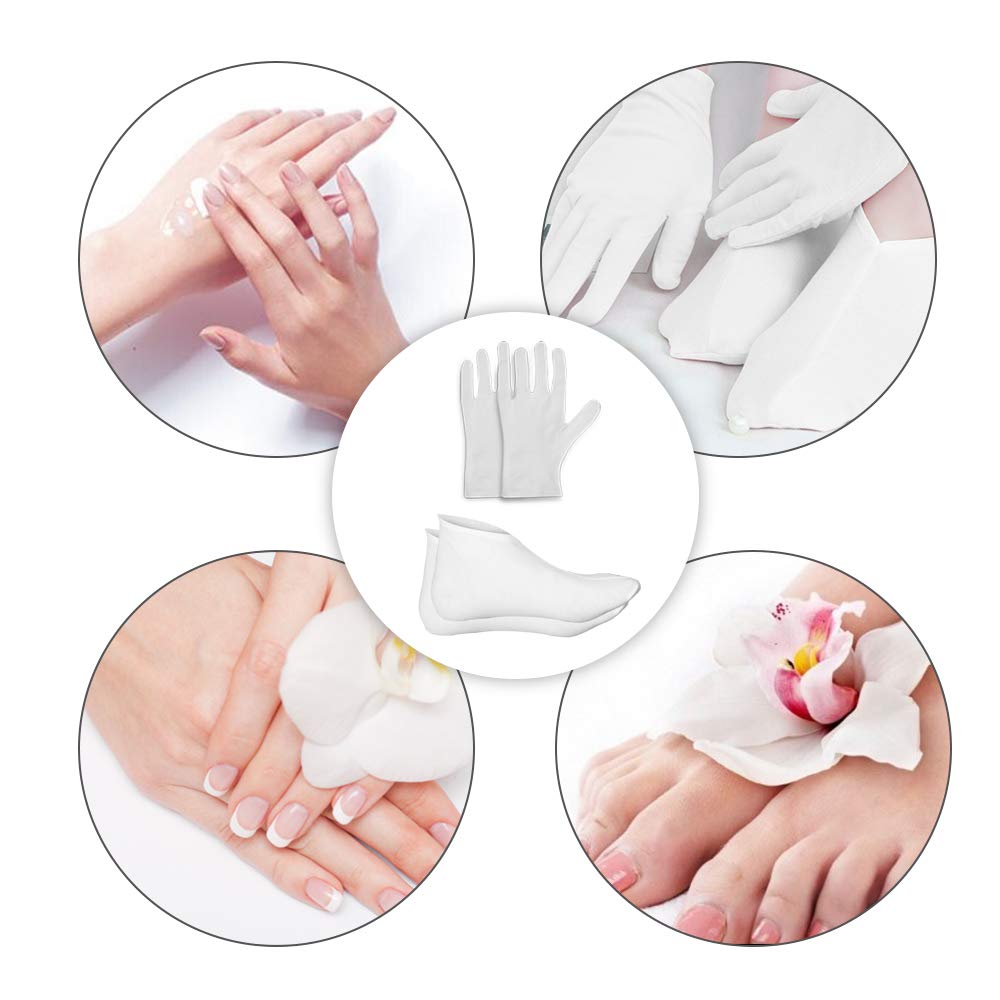 4 Pairs Moisturising Gloves and 4 Pairs Socks Nabance Moisturising Cotton Gloves Moisture Socks White Hand Gloves for Dry Hands Skin Care and Foot Spa(8 pairs/16pcs) 16 Count (Pack of 1)