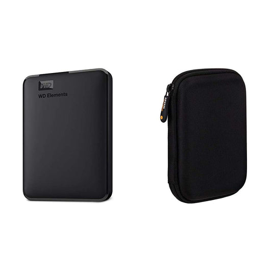 WD 1 TB Elements Portable External Hard Drive - USB 3.0, Black & Amazon Basics External Hard Drive Case Portable Hard Drive + Case