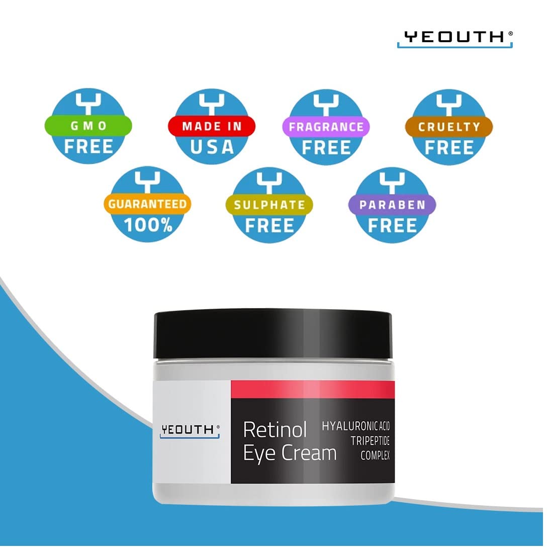 YEOUTH Retinol Eye Cream Anti Aging, Firming Under Eye Cream for Puffiness and Bags Under Eyes for Wrinkles and Dark Circles with Hyaluronic Acid and Tripeptides 60ml 60 ml (Pack of 1)