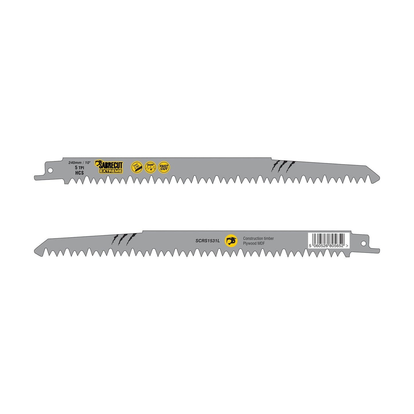 10 x SabreCut SCRS1531L_10 240mm 5 TPI S1531L Very Fast Wood Cutting Reciprocating Sabre Saw Blades