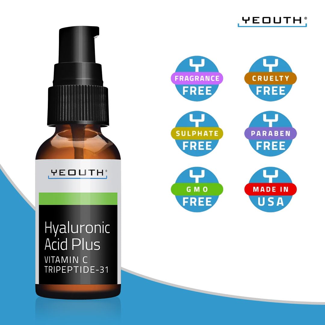 YEOUTH Hyaluronic Acid Serum for Face with Vitamin C, Hydrating Serum, Minimize the Look of Wrinkles, Patchy & Dull Skin, Face Serum for Women & Men 60ml HA Plus 2oz