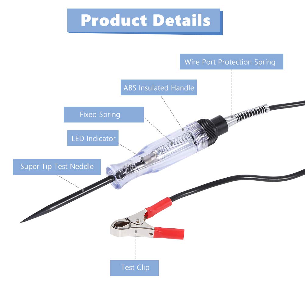 6V/24V Electrical Circuit Tester, Car Circuit Tester Screwdriver Electrical Circuit Continuity Tester Power Probe Long Probe with Crocodile Clip & Indicator Light, Wire Length: 96cm