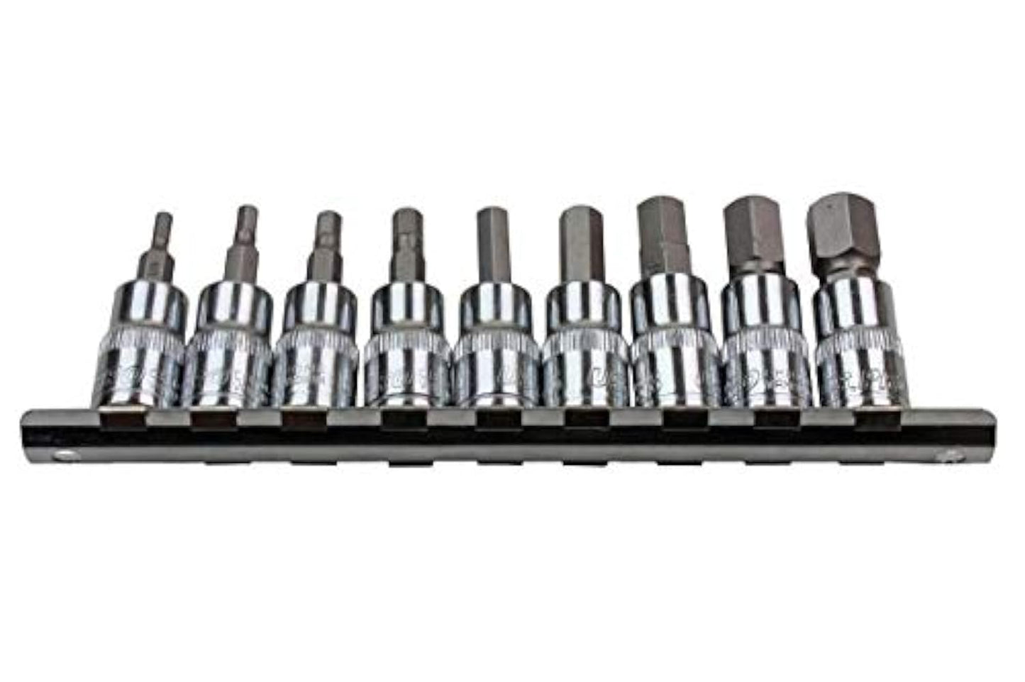 US PRO 3385 9pc 3/8" dr SAE/Imperial Hex, Allen Bit Socket Rail, Silver