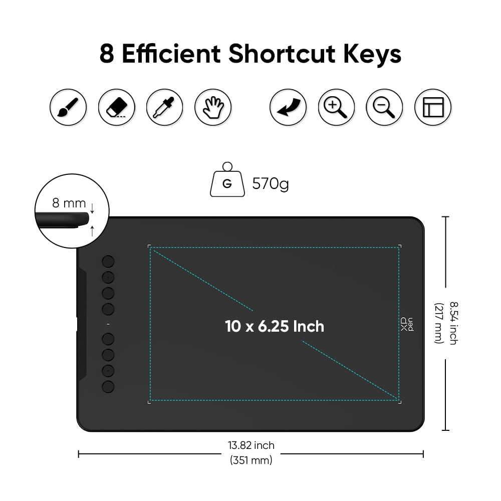 XPPen Deco 01 V3 Drawing Tablet with 10" x 6.25" Working Area & 8 Shortcut Keys, 16K Pen Pressure Sensitivity, Works with Windows, Mac & Android, Graphics Tablet for Sketch, Design, and Photos Editing Black