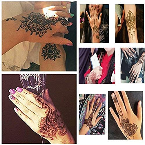 XMASIR 20 Pieces Temporary Tattoo Hand Stencils Kit for Women Girl, Indian Arabian Tattoo Sticker Tattoo Templates 20 X 10.5 cm