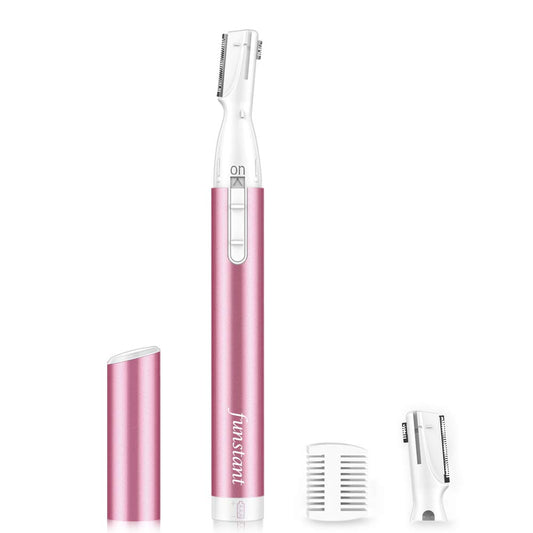 Upgraded Eyebrow Trimmer, Funstant Precision Facial Hair Trimmer for Women Battery-Operated Electric Eyebrow Razor with Comb No Pulling Sensation Painless for Face Chin Neck, Upper-Lip, Peach-Fuzz Pink