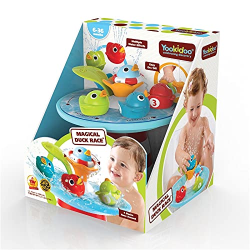 Yookidoo Bath Toy - Magical Duck Race with Auto Fountain, Water Pump, and 4 Racing Ducks. Kids and Toddlers Tub Game.