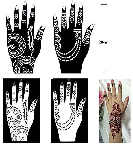 XMASIR 20 Pieces Temporary Tattoo Hand Stencils Kit for Women Girl, Indian Arabian Tattoo Sticker Tattoo Templates 20 X 10.5 cm