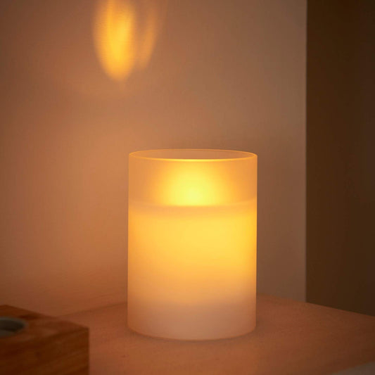 Auraglow Frosted Glass Realistic Flickering Flameless LED Decorative Candle with Safety Flame and Timer, Perfect Mood Light or Centrepiece