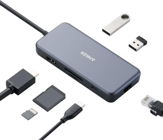 Anker USB C Hub, PowerExpand+ 7-in-1 USB C Adapter, with 4K HDMI, 60W Power Delivery, 1Gbps Ethernet, 2 USB 3.0 Ports and SD/microSD Card Readers, for MacBook Pro 2019/2018/2017/2016, Chromebook, XPS