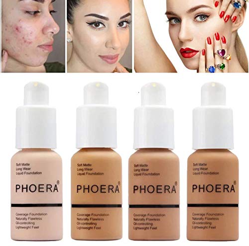 Aquapurity Phoera® Full Coverage Foundation Soft Matte Oil Control Concealer 30ml Flawless Cream Smooth Long Lasting 24HR UK (F101 PORCELAIN) F101 PORCELAIN 30 ml (Pack of 1)