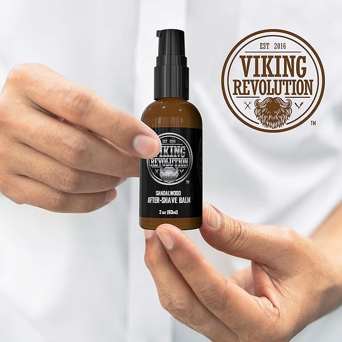 Viking Revolution Aftershave Balm for Men for Sensitive Skin - Sandalwood Scent - Soothes and Moisturizes Face After Shaving - Eliminates Razor Burn for A Silky Smooth Finish - After Shave Balm Men