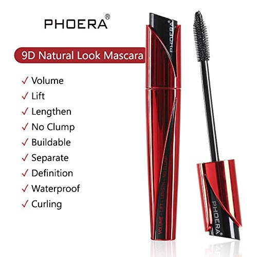 AQUAPURITY - PHOERA Lash Volume Mascara Waterproof, smudge proof Long Lasting Fiber Lash Black Mascara, 9D Curling Eye Makeup Intense Lengthen & Volumize False Eyelashes | Cruelty Free