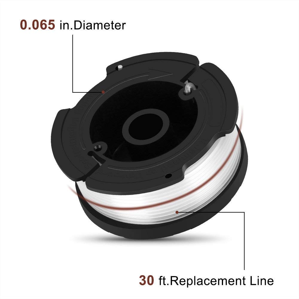 A6481 Line String Trimmer Replacement Spool,30ft 0.065" for Black+Decker String Trimmers, Replacement Auto Feed Spool,Compatible with Black & Decker AF-100(8 Pack(6 Spools+1 Cap+1 Spring)) 6 Spools+1 Cap+1 Spring