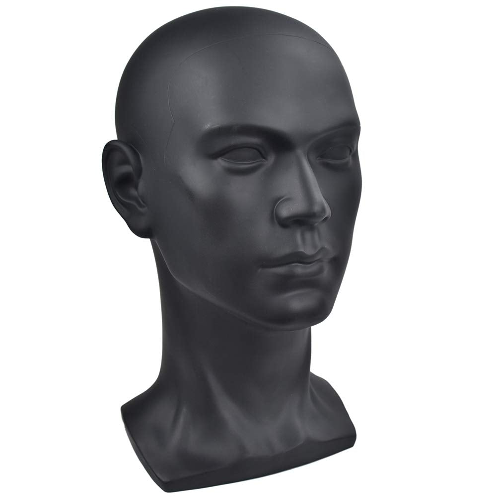 Ba Sha Black Glossy Professional Male Mannequin Head for Display Headset, Headphone, Game Console, Hats, Wigs Jewellery Matte Black