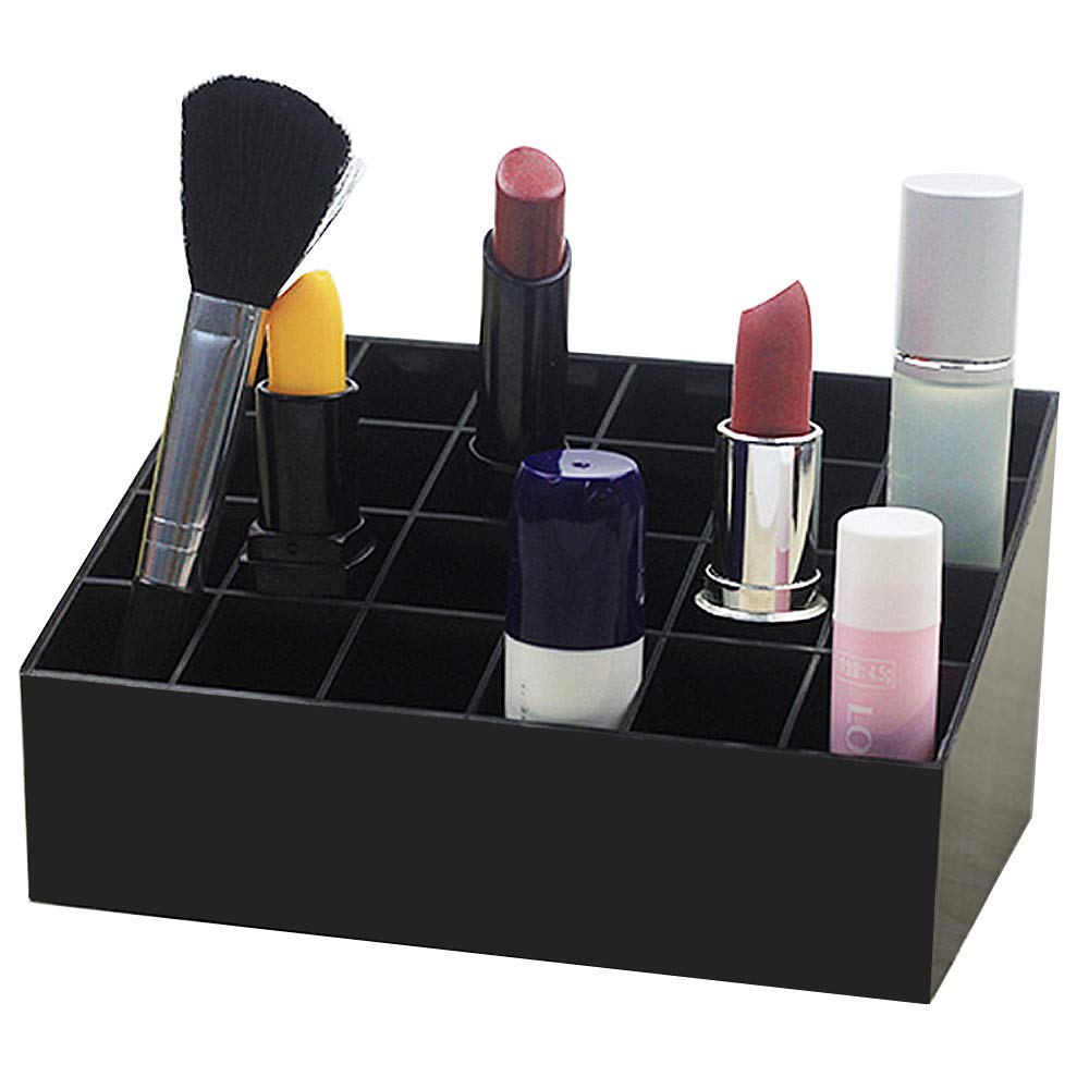 TRIXES Lipstick Organiser, Lipstick Holder – 24 Slots – Acrylic Display Stand Case - Makeup Storage Organizer, Acrylic Display Stand for Lipsticks, Essential Oils, Jewellery, Make-Up - Black Black Organiser - 24 Slots