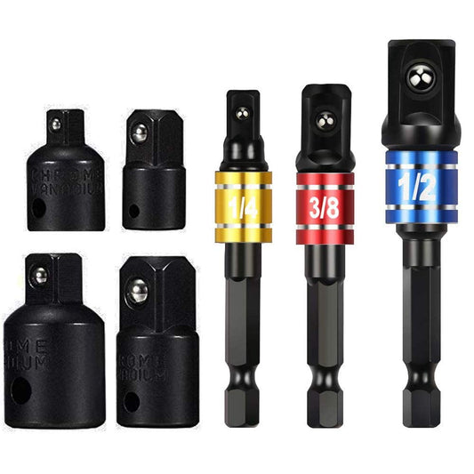 wohot 7Pcs Impact Socket Adaptor Set Drill into High Speed Nut Drill, 1/4", 1/2", 3/8 and 4pcs 1/4 to 3/8 x 3/8 to 1/4 Inch – 3/8 to 1/2 – 1/2 to 3/8 Black